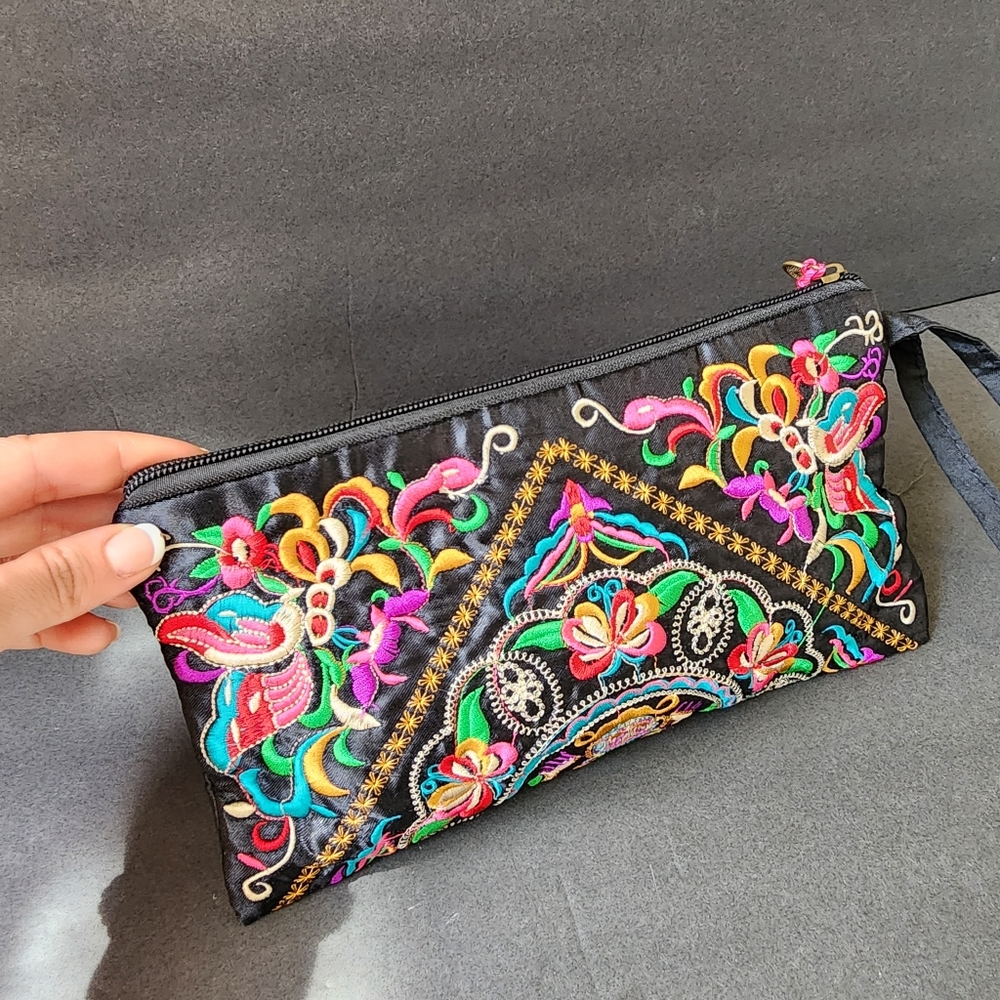 Embroidered Satin Clutch wristband Handmade